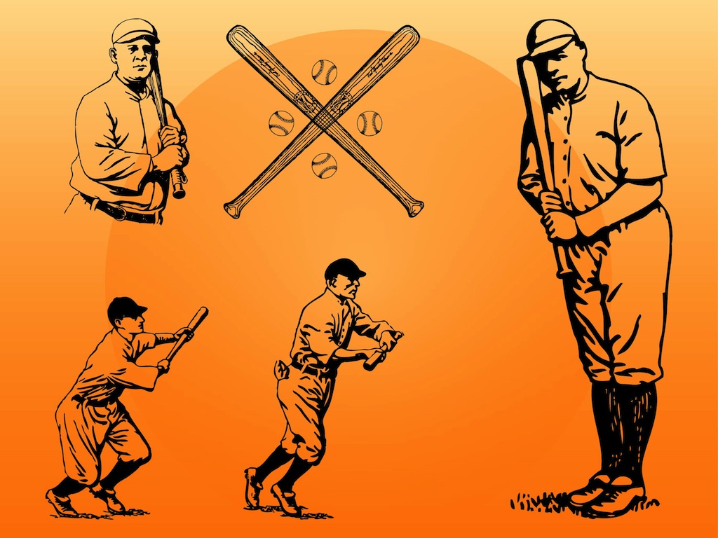 1024x768 Vintage Baseball Vector Art Graphics