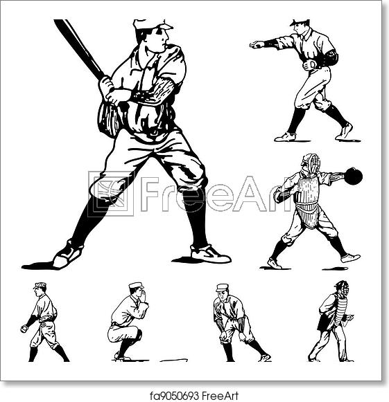 561x581 Free Art Print Of Vector Vintage Baseball Icons Vector Vintage