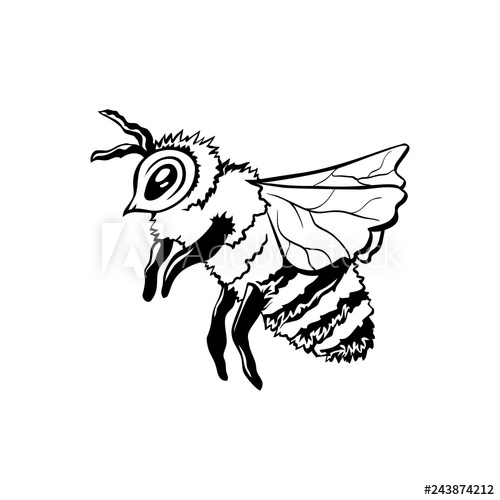 500x500 Honey Bee, Outline Logo Design Isolated Vector Black Engraved