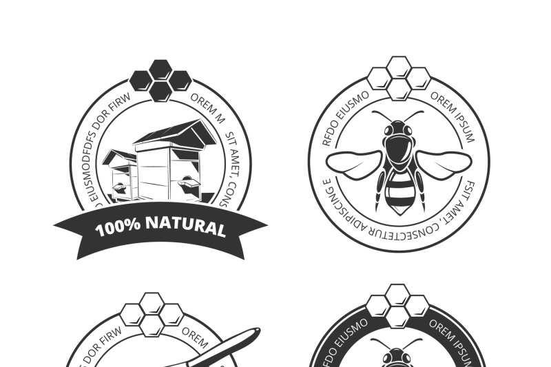 800x533 Vintage Honey And Bee Vector Labels, Badges, Emblems, Logos Set