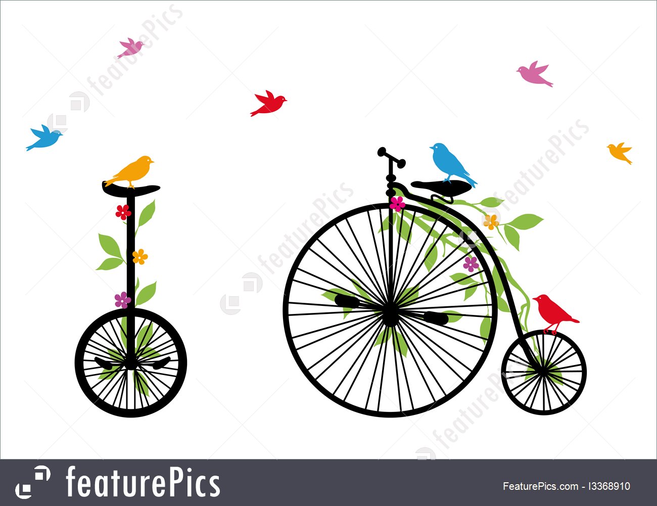 1300x1001 Transportation Birds On Retro Bicycle, Vector