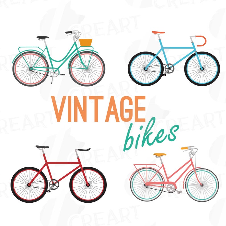 794x794 Colorful Bicycles Clip Art Pack Vintage Bikes Collection Etsy