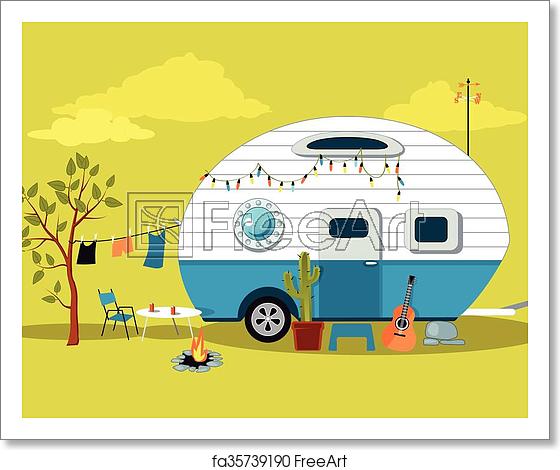 Free Art Print Of Little Vintage Camper Cartoon Travelling Scene 560x470 Free Art Print Of Little Vintage Camper Cartoon Travelling Scene