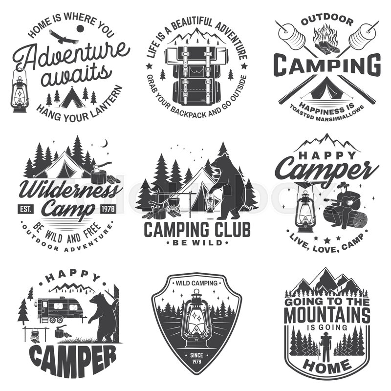 Set Of Happy Camper Outdoor Adventure Stock Vector Colourbox 800x800 Set Of Happy Camper Outdoor Adventure Stock Vector Colourbox