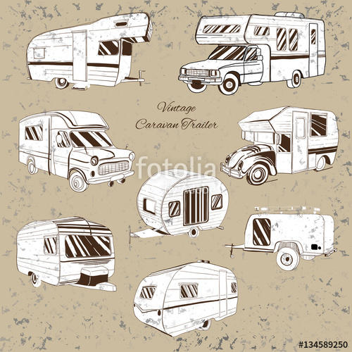 Vintage Set Isolated Hand Drawn, Doodle Camper Trailer, Car 500x500 Vintage Set Isolated Hand Drawn, Doodle Camper Trailer, Car