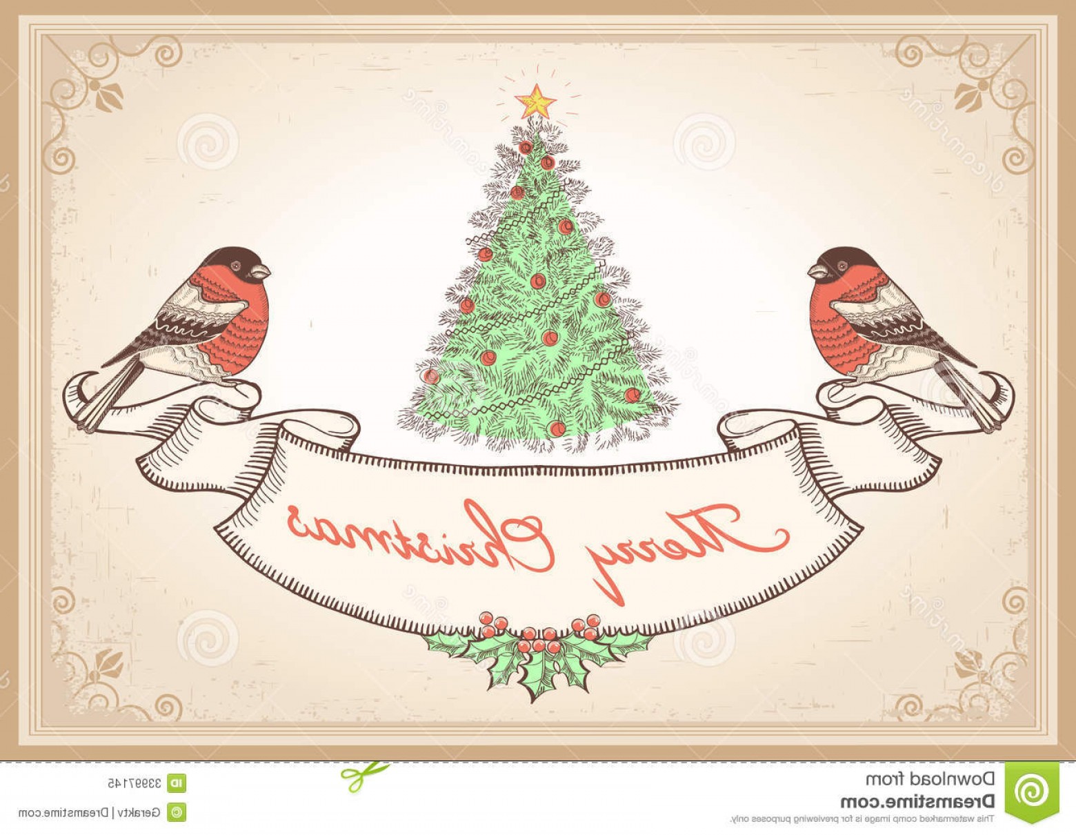 1560x1210 Royalty Free Stock Photo Vintage Christmas Card Bullfinches Vector