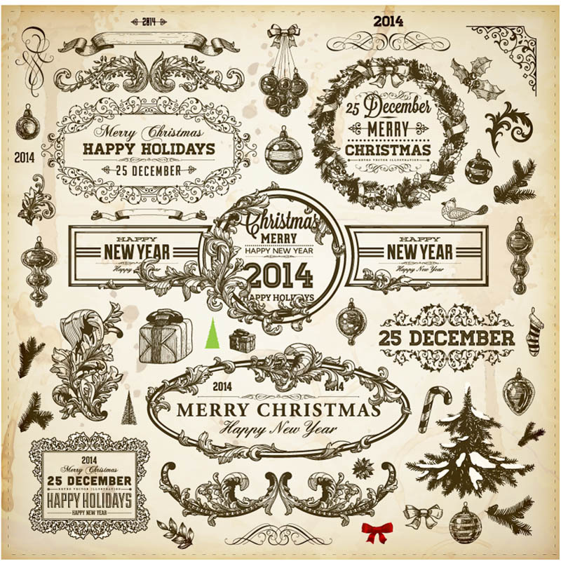 800x800 Vintage Christmas And New Year Vector Design Elements
