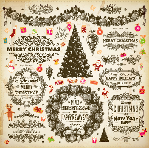 500x497 Vintage Christmas Frame And Ornaments Vector Free Download