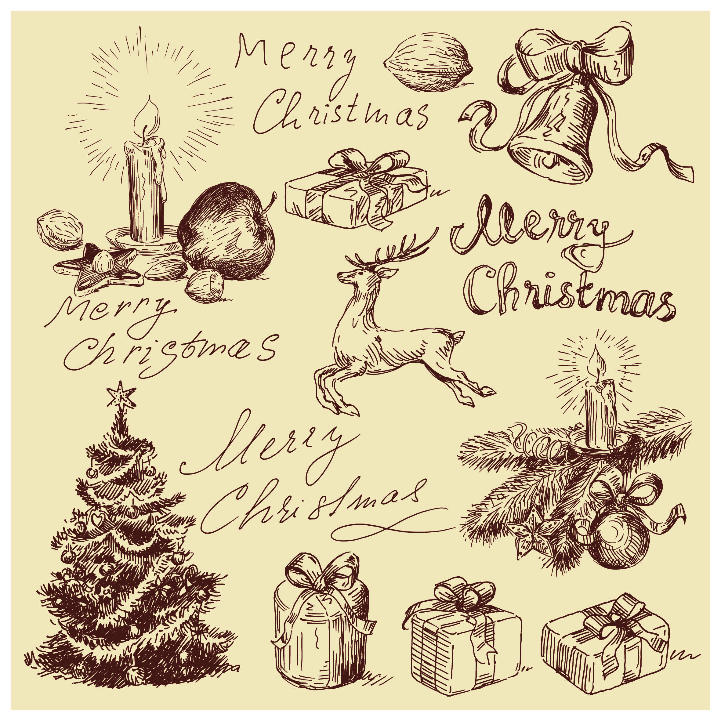 2362x2362 Vintage Christmas Illustration Vector Free Vector Art