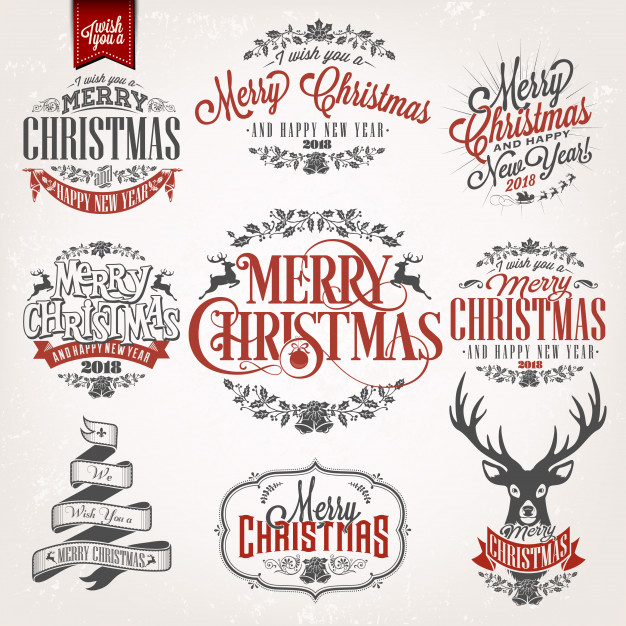 626x626 Vintage Christmas Vector Set Background With Typography Vector