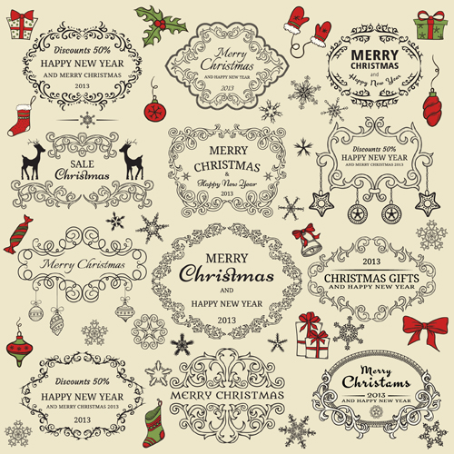 500x500 Elements Of Christmas Vintage Frames And Ornaments Vector Free