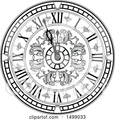 450x470 Clipart Of A Vintage Clock Face In Black And White