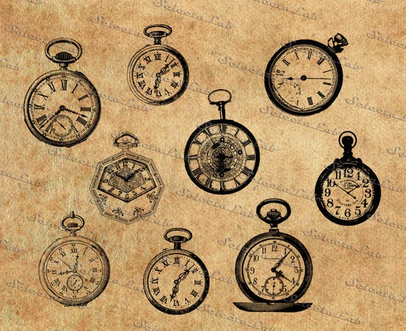 570x466 Digital Png Vintage Clock Vector Clipart Instant Etsy