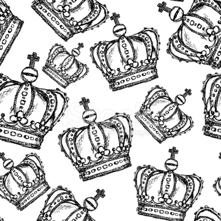 440x440 Sketch Crown, Vector Vintage Seamless Pattern Stock Vector
