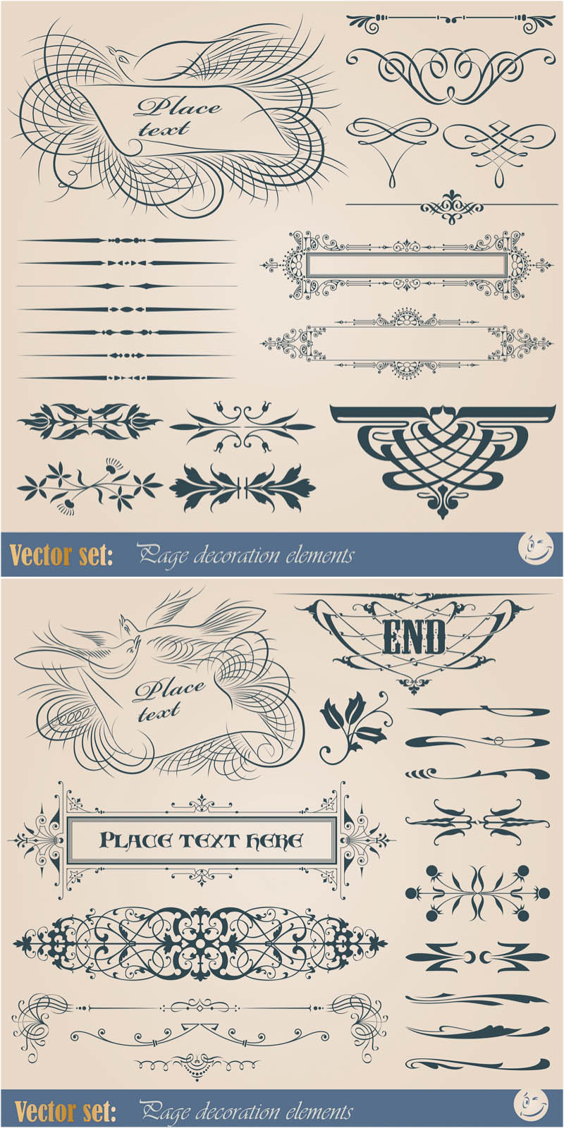 800x1600 Vintage Ornamental Embellishment Elements Vector Free Stock