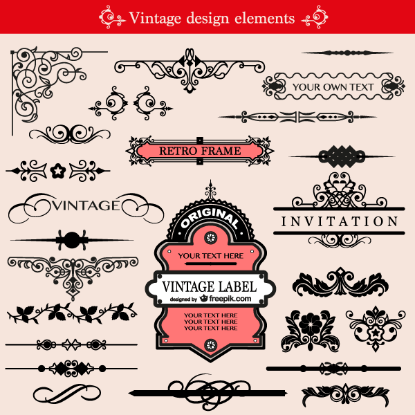 600x600 Free Vintage Ornament Design Elements Vector Pack