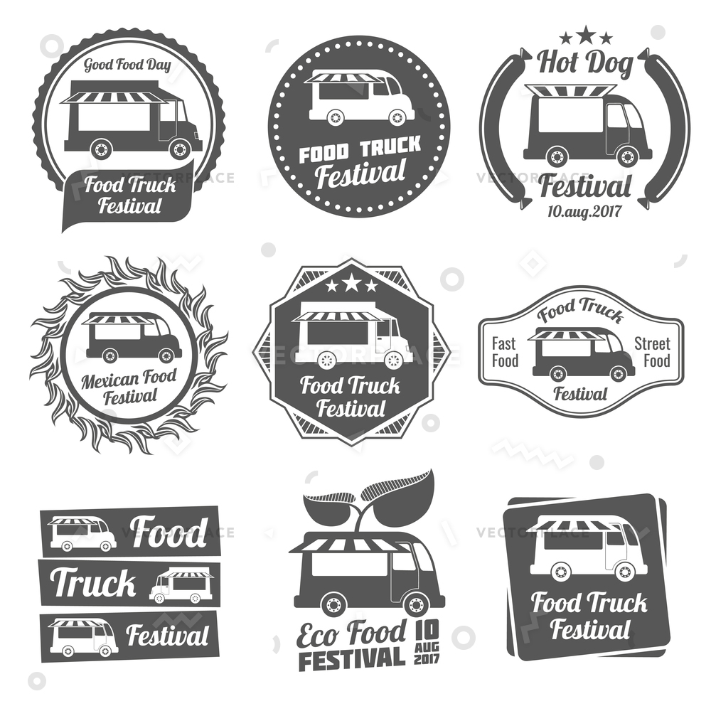 1000x1000 Food Truck Festival Vintage Emblems Logos Vector Illustration