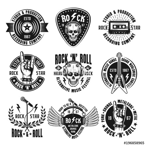 500x500 Rock N Roll Music Set Of Vintage Emblems, Labels, Badges And Logos