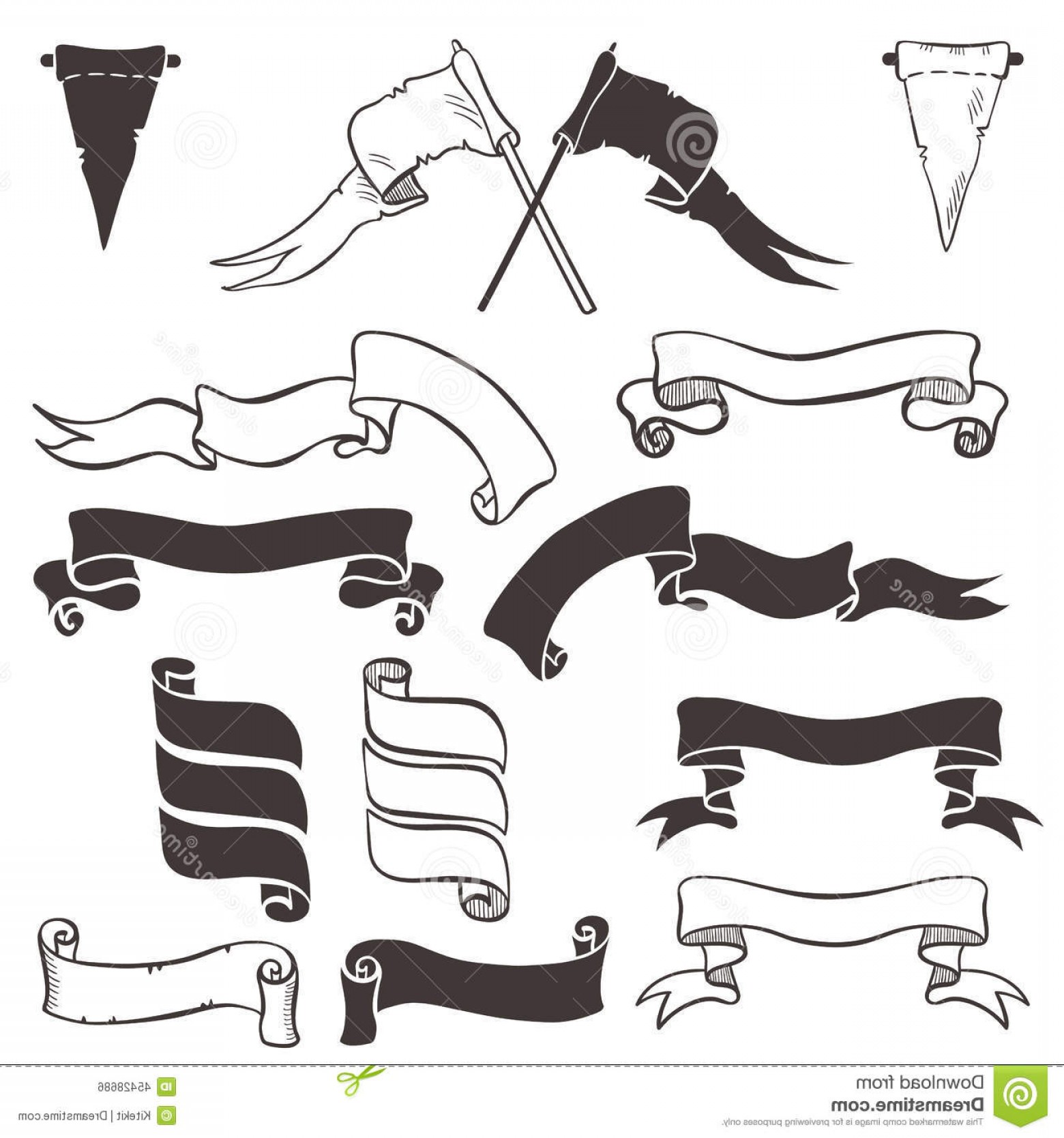 1560x1668 Stock Illustration Vintage Ribbon Banners Flags Hand Drawn