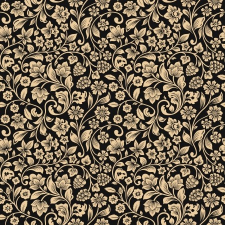 450x450 Vector Seamless Vintage Floral Pattern Stylized Silhouettes