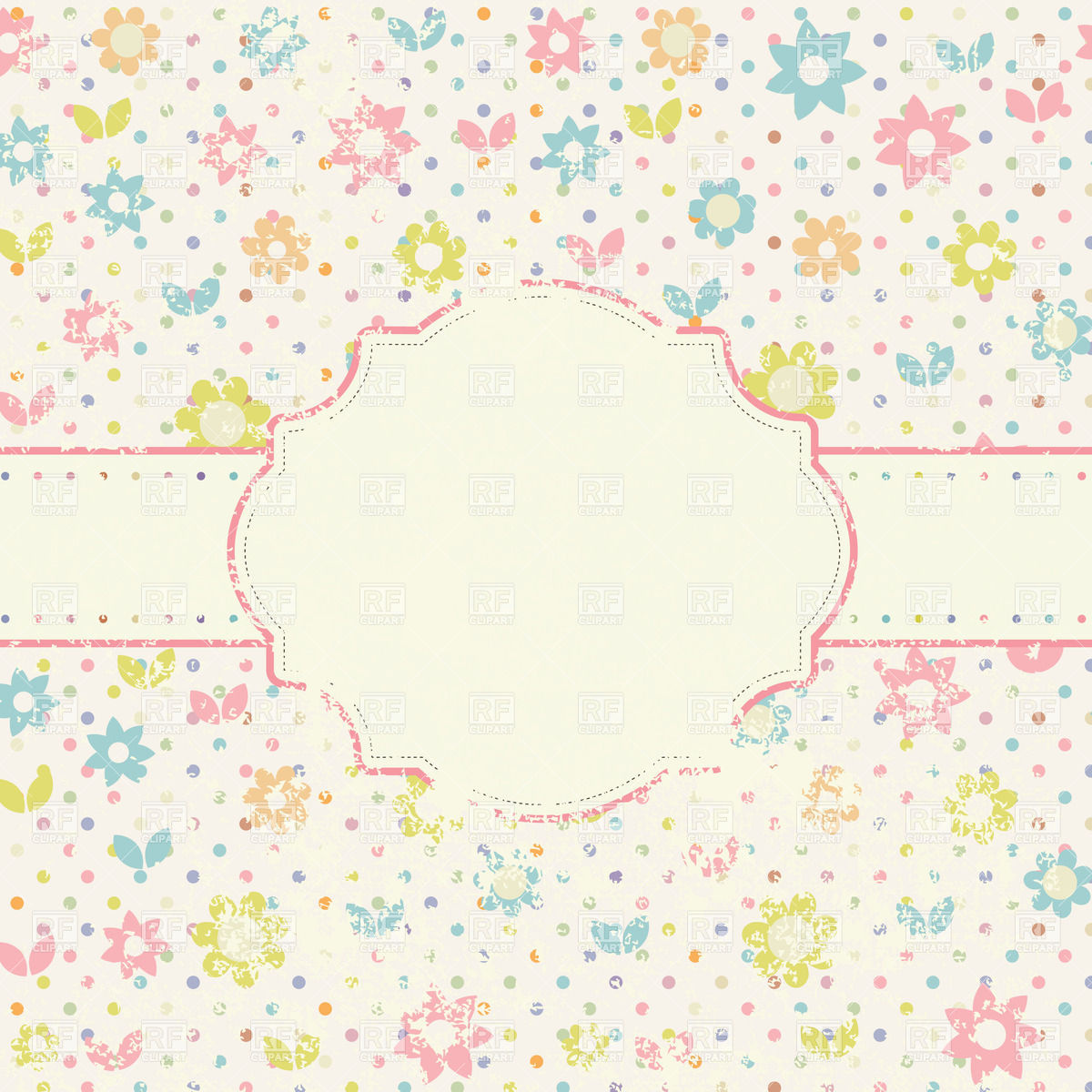 1200x1200 Vintage Card With Ornate Frame On Shabby Floral Background Vector