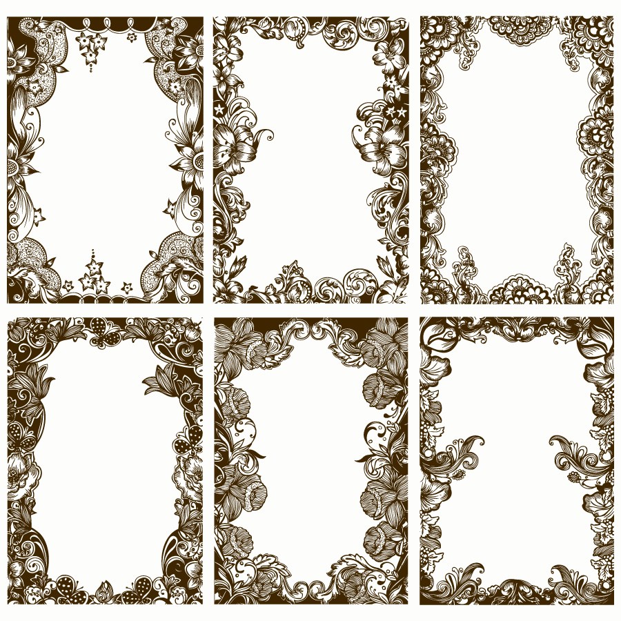 900x900 Vintage Decorative Floral Frames Vector Brush Pack