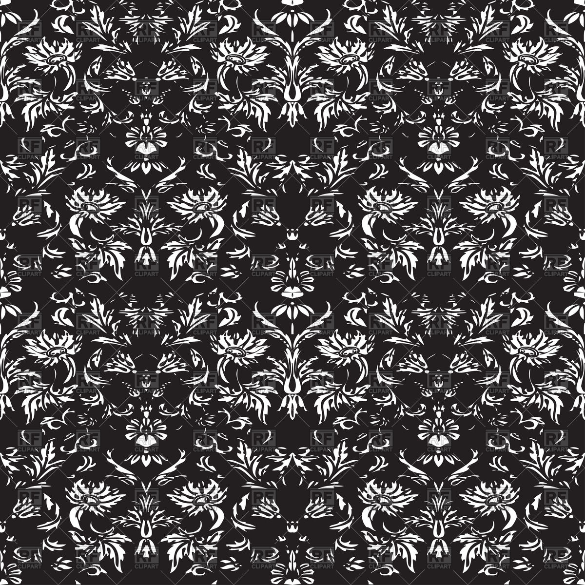1200x1200 Vintage Floral Seamless Damask Black Pattern Vector Image