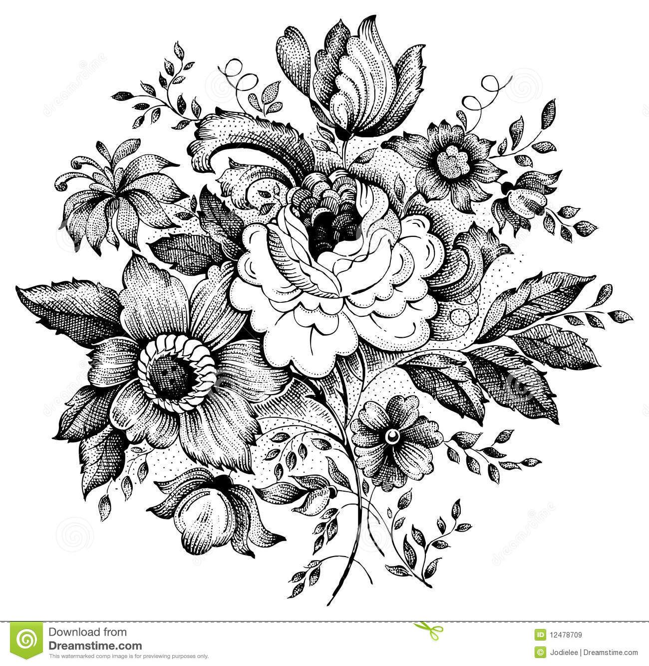 1300x1333 Vintage Flower Vector Illustration