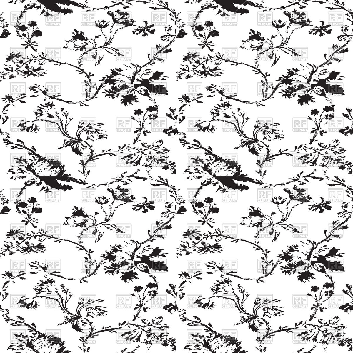1200x1200 Vintage Floral Seamless Pattern With Black Flowers Vector Image