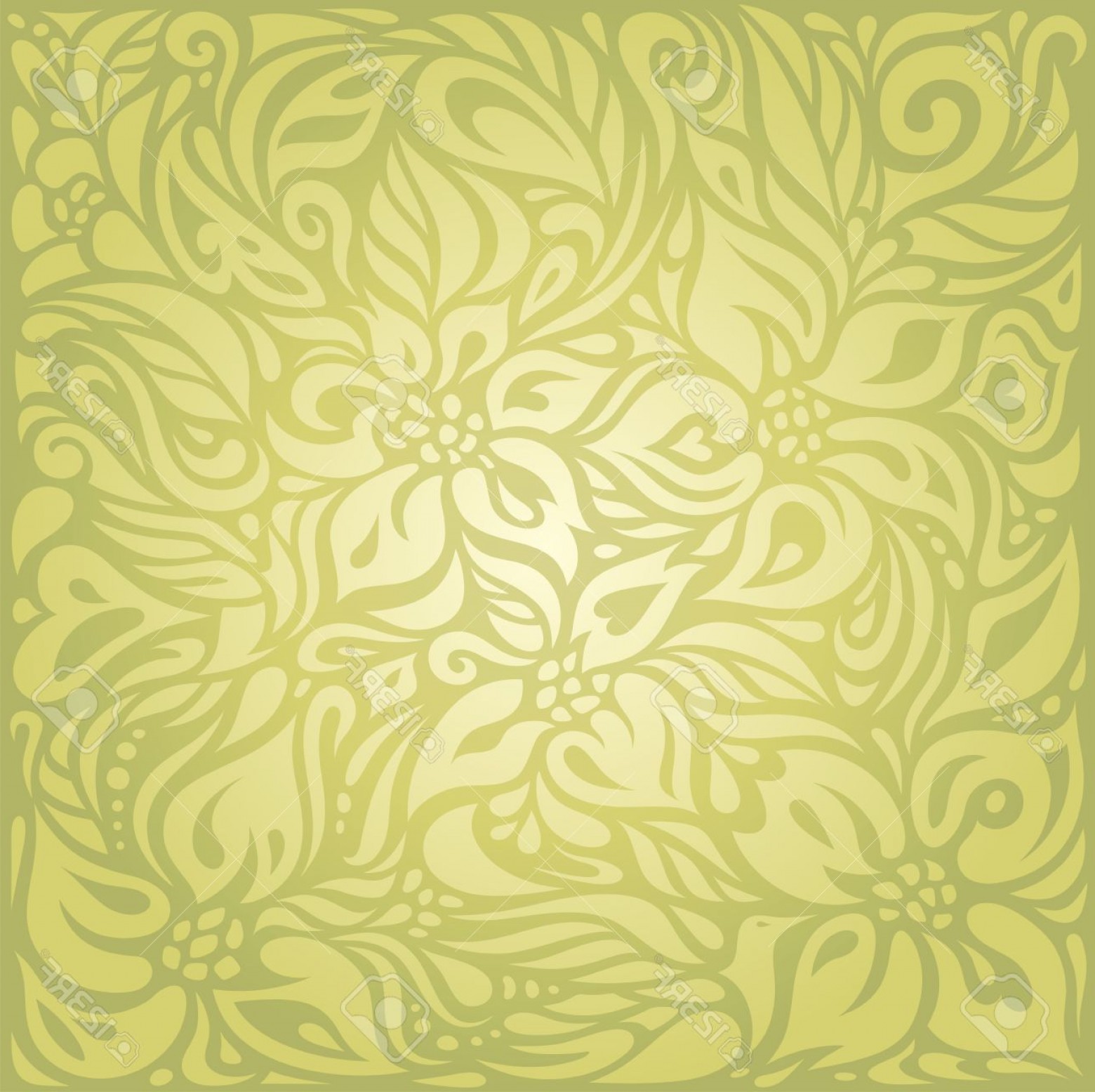 1560x1555 Photostock Vector Green Floral Vintage Wallpaper Vector Background