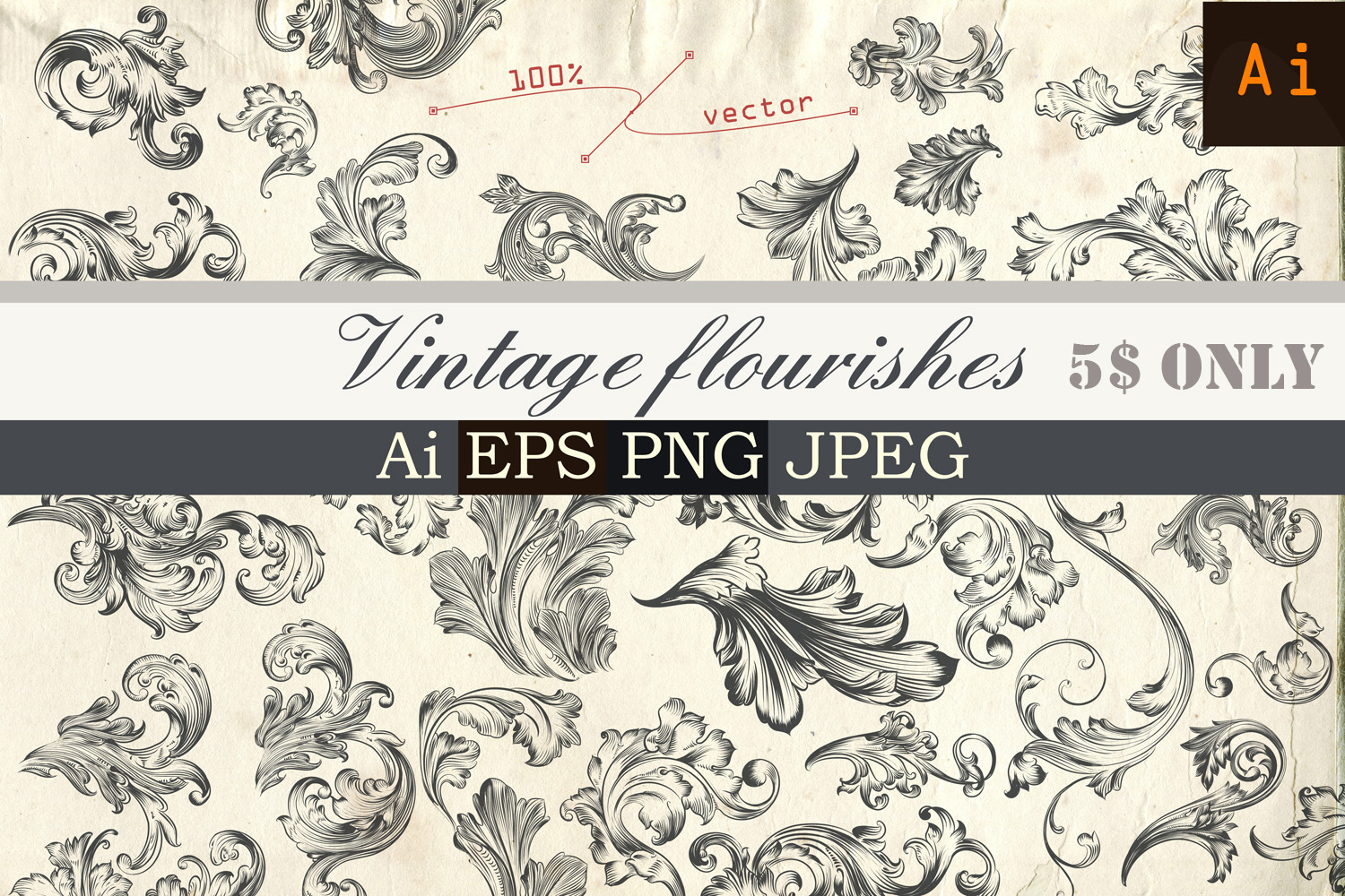 1500x1000 Royal Flourishes Vector Clipart Graphic