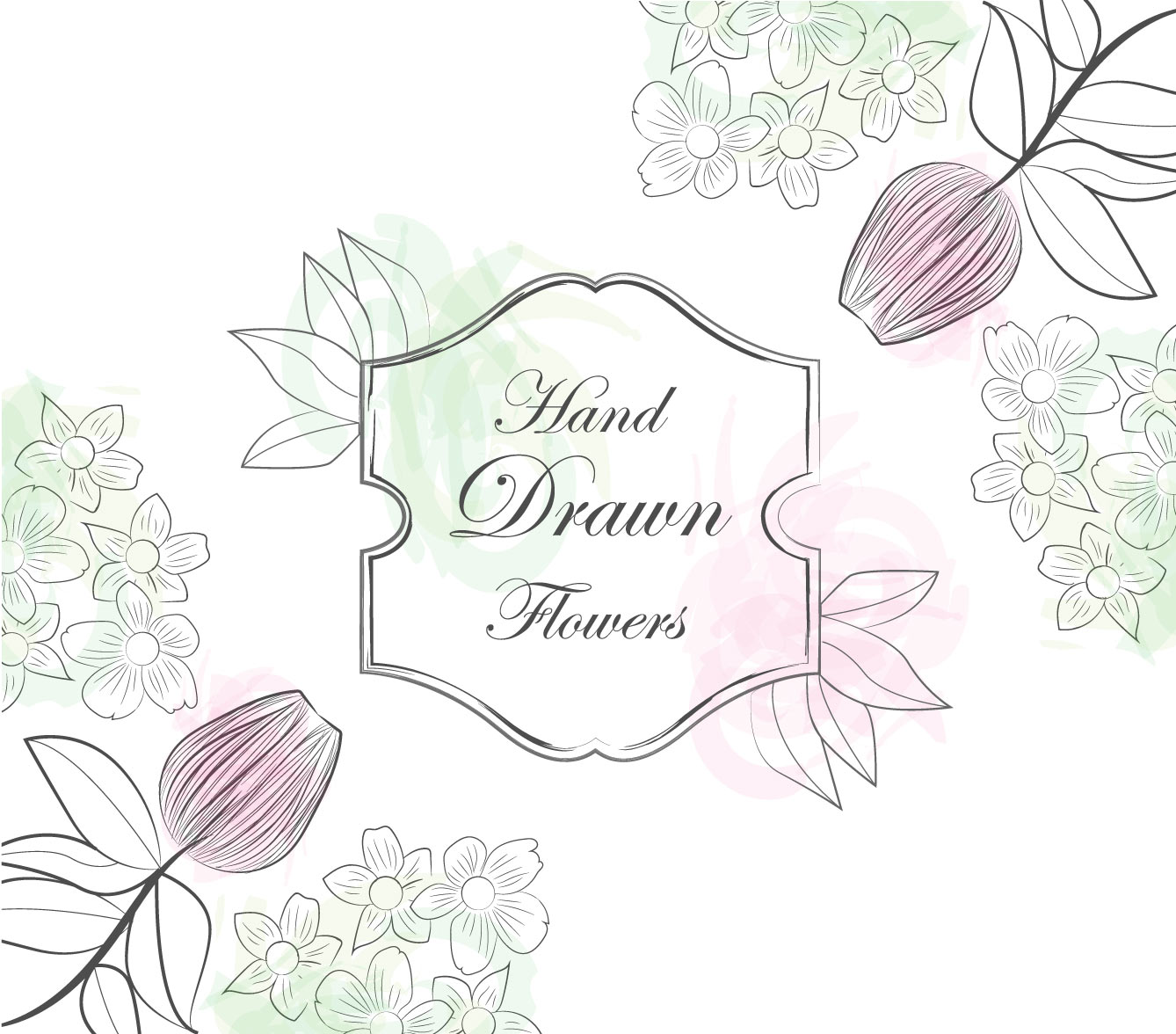 1338x1176 Hand Drawn Vintage Flower Vector Design
