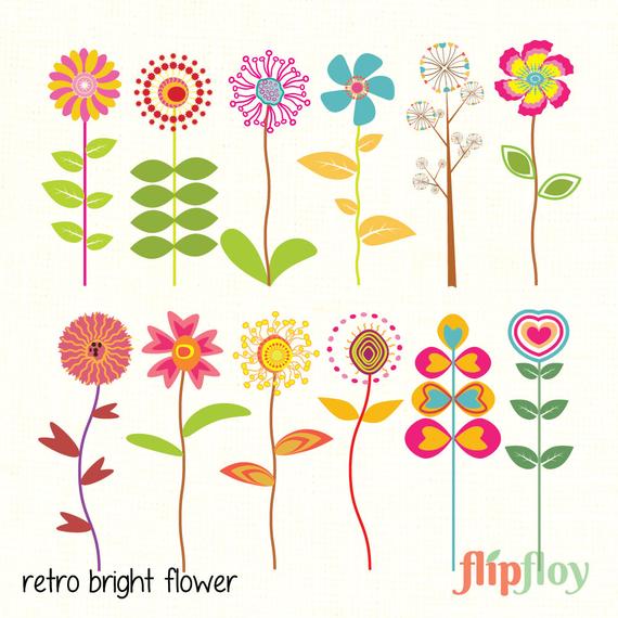 570x570 Retro Flower Vintage Instant Download Colorful Bright Etsy