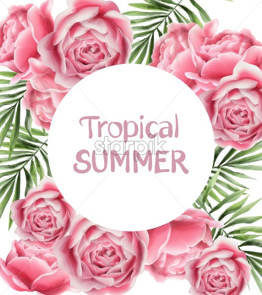 534x600 Tropic Summer Card With Rose Flowers Vector Vintage Floral Frame