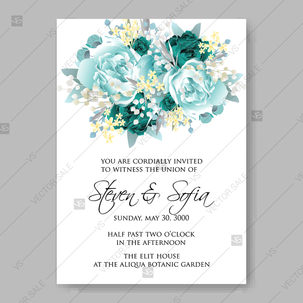 600x600 Vintage Wedding Invitation Vector Card Template Mint Green Blue