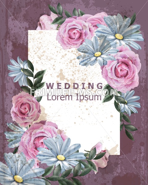 480x600 Vintage Frame With Daisy And Rose Flowers Vector Wedding
