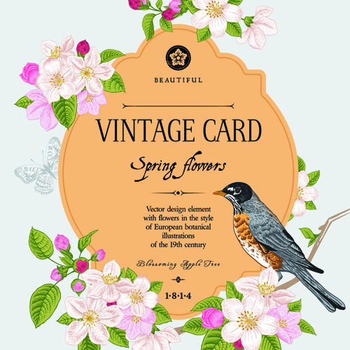 500x500 Vintage Flower And Bird Card Vector Graphics For Free Download