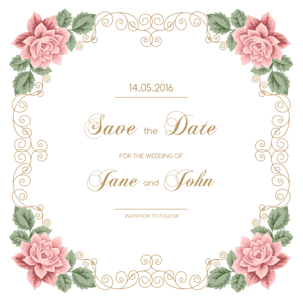 601x599 Vintage Flower With Wedding Invitation Vector Free Download