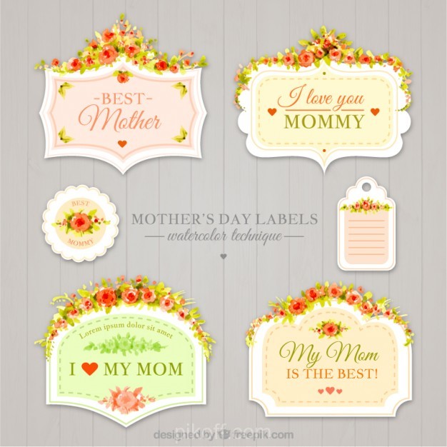 626x626 Vintage Watercolor Mother's Day Labels With Flowers Vector