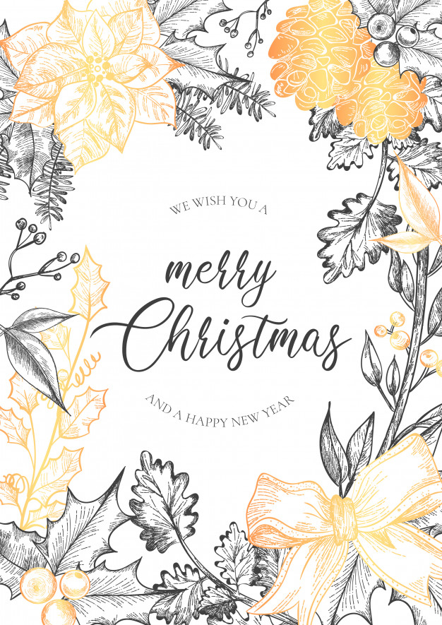 626x885 Christmas Greeting Card With Vintage Flowers Vector Free Download