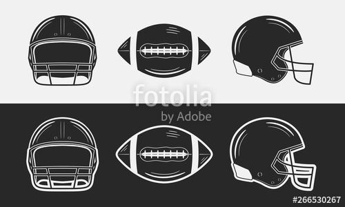 500x300 American Football Set Football Helmets, Front And Side Views
