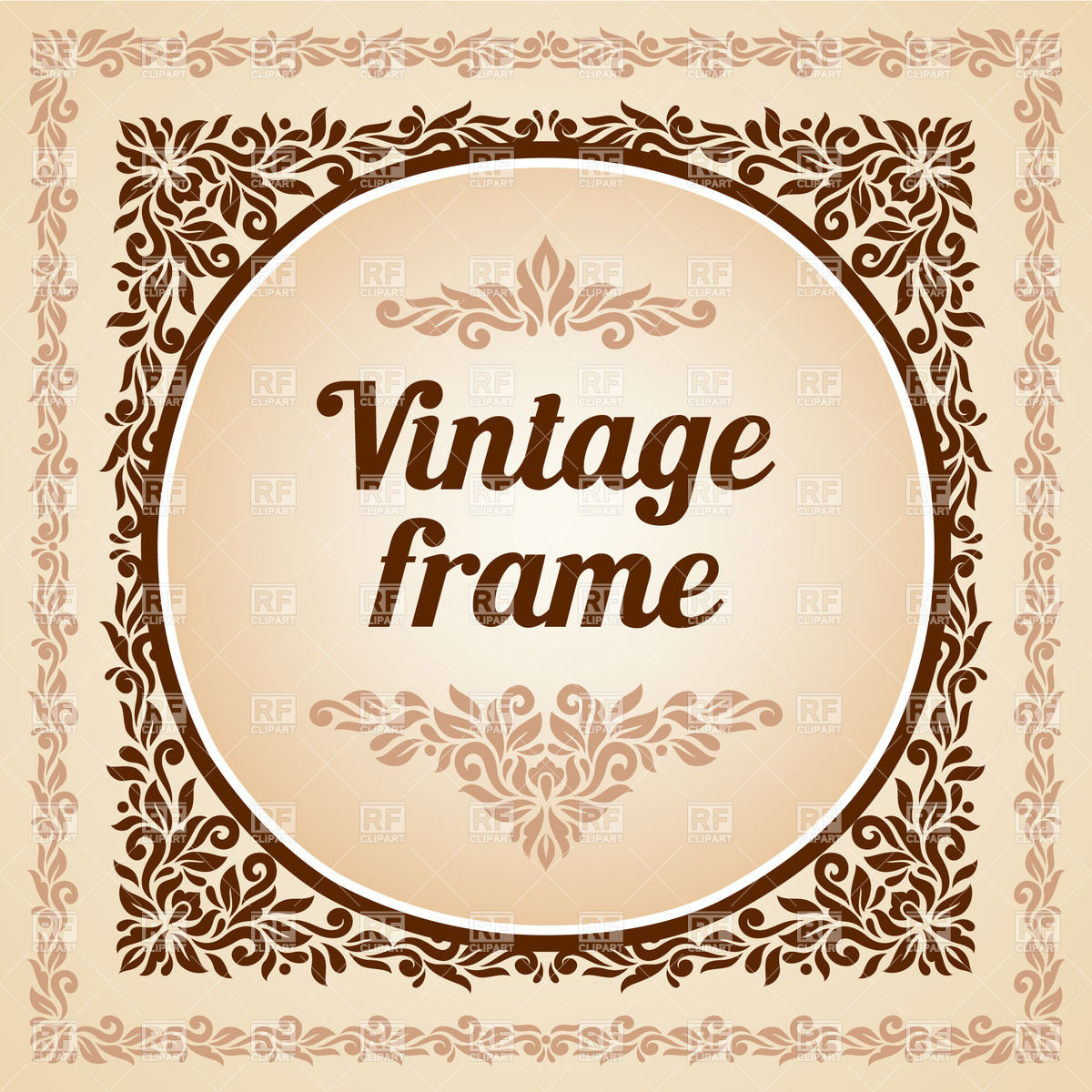 1200x1200 Square Vintage Frame With Stylized Leaf Border Vector Image
