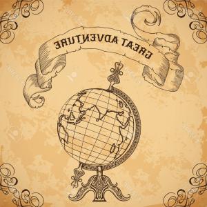 300x300 Photostock Vector Poster With Vintage Globe And Ribbon Retro Hand