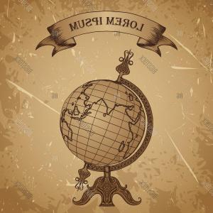 300x300 Stock Vector Poster With Vintage Globe And Ribbon Retro Hand Drawn