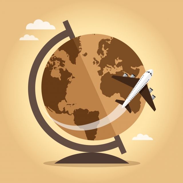 640x640 Word Globe With Pointers And Airplane On Vintage Background