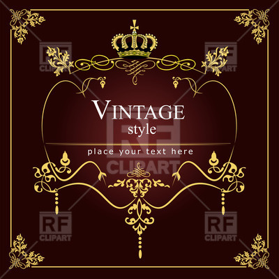 400x400 Vintage Card With Golden Frame, Vignettes And Royal Crown Vector