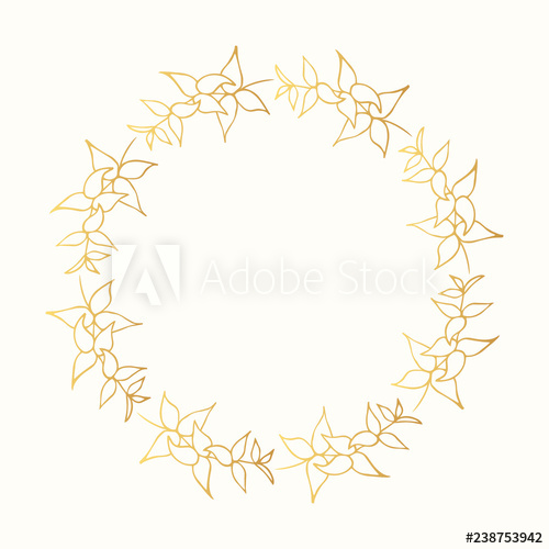 500x500 Botanical Round Hand Drawn Vintage Golden Frame Vector Isolated