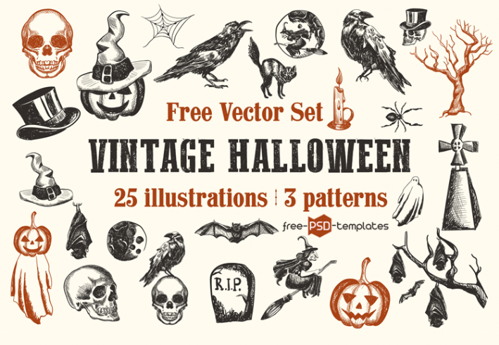 709x491 Set Of Free Vintage Halloween Vector