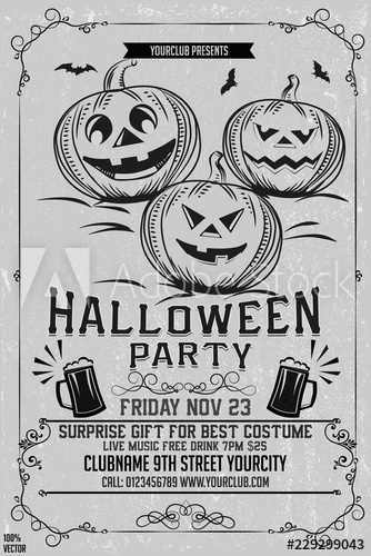 334x500 Vector Black And White Vintage Halloween Party Invitation