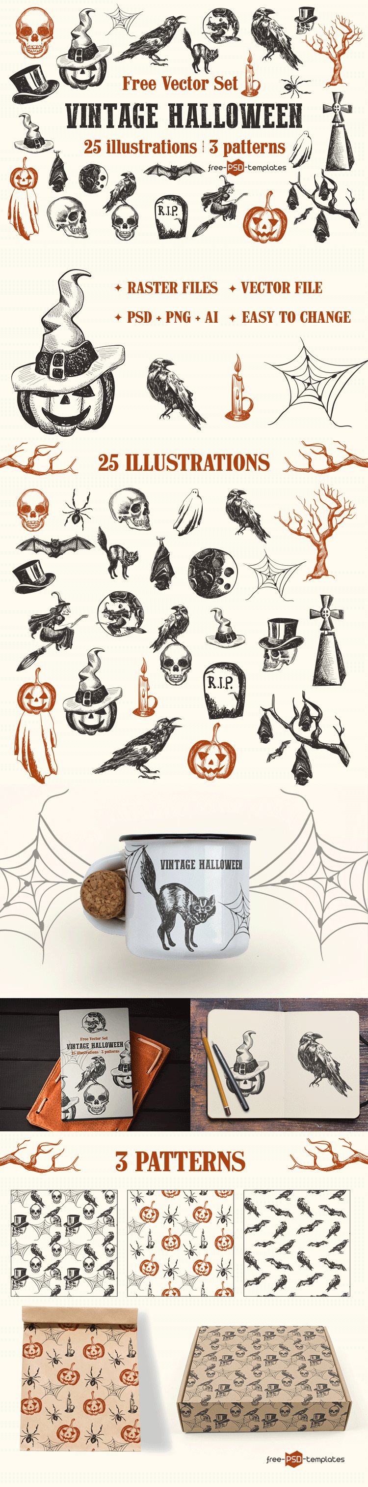 750x3023 Free Vector Vintage Halloween Set On Behance